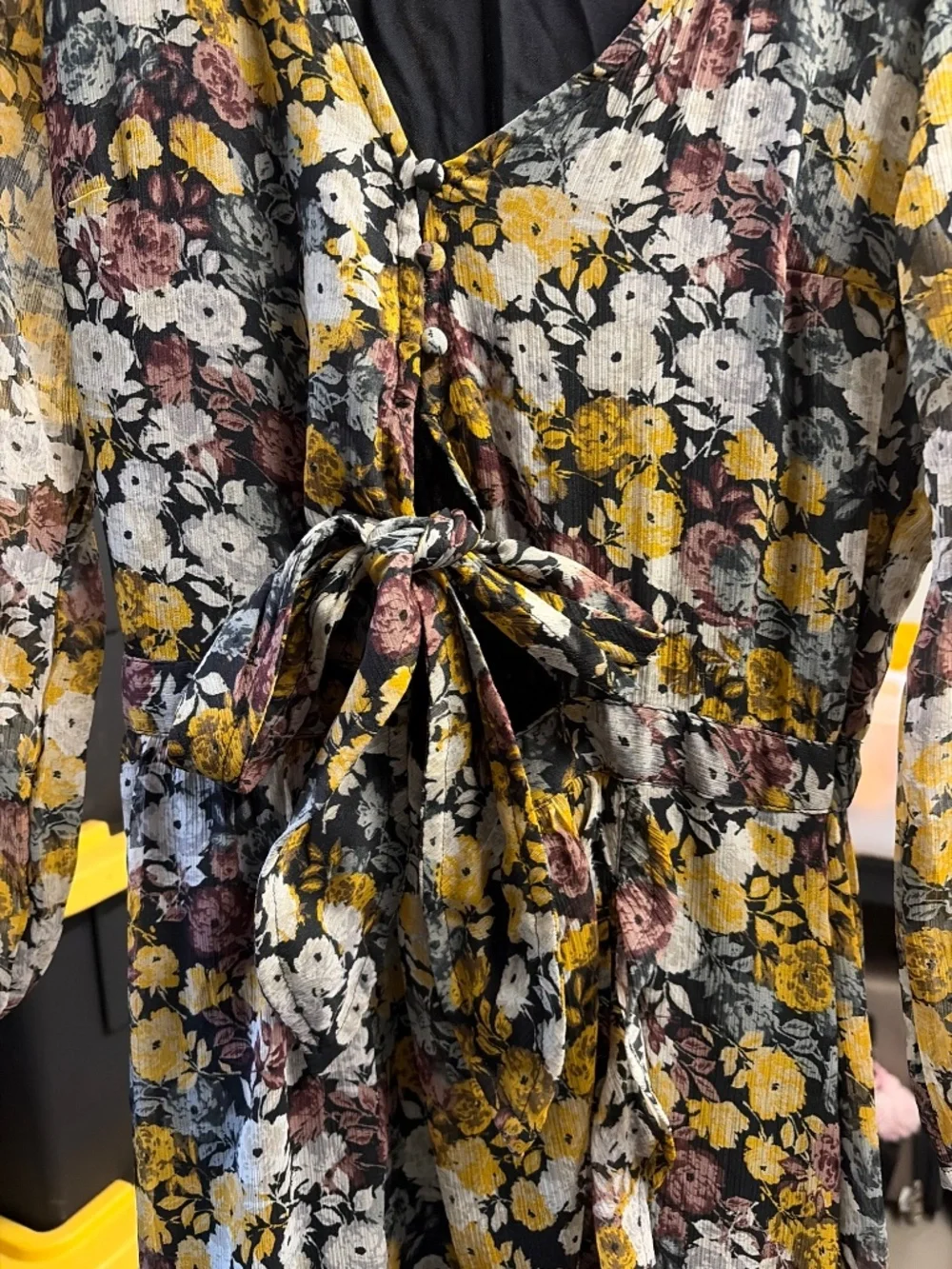 Abercrombie Floral Tie-Front Midi Dress XS Black